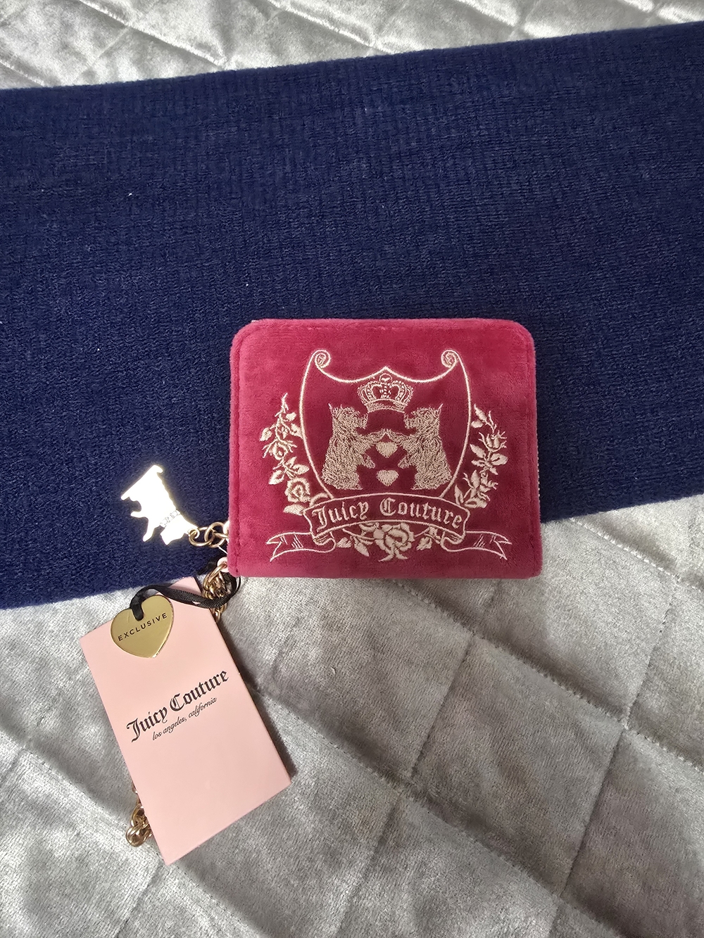 Juicy Couture Pink Velvet Zip Wallet with Crest